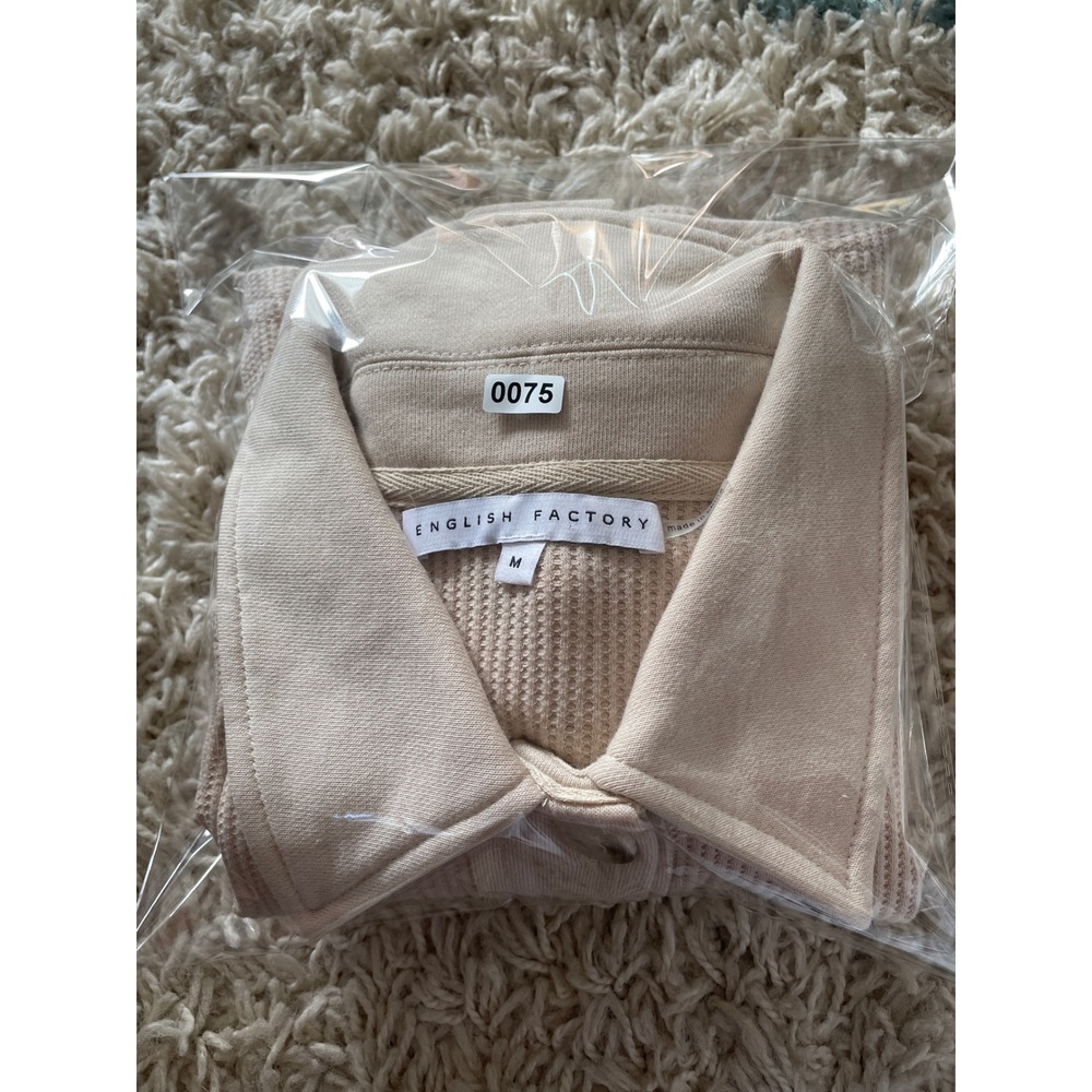 English Factory Tan Ribbed Collared Button Up Shirt Jacket Shacket Medium - Picture 5 of 5